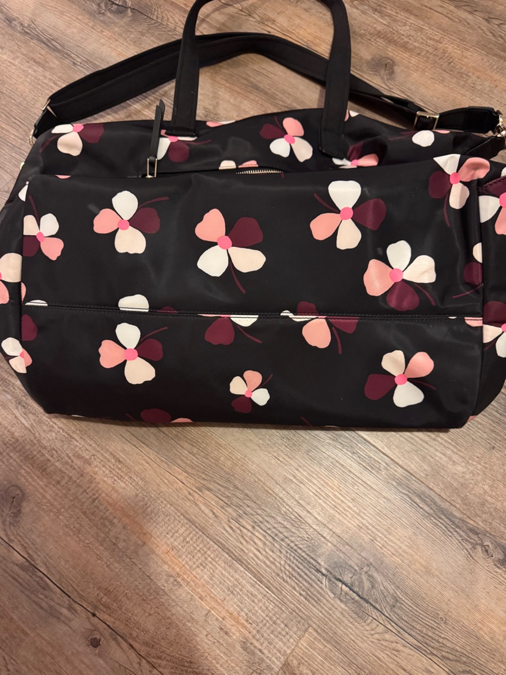 Kate Spade Dawn Dusk Buds Weekender Bag in black with pink floral - Picture 8 of 10